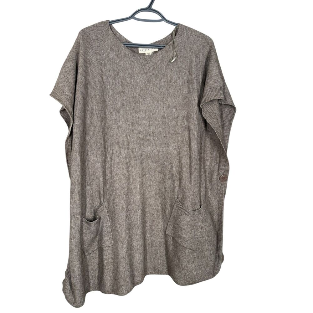 Love Stitch Womens Brown Sweater Poncho OS Boxy Oversized Cozy Warm